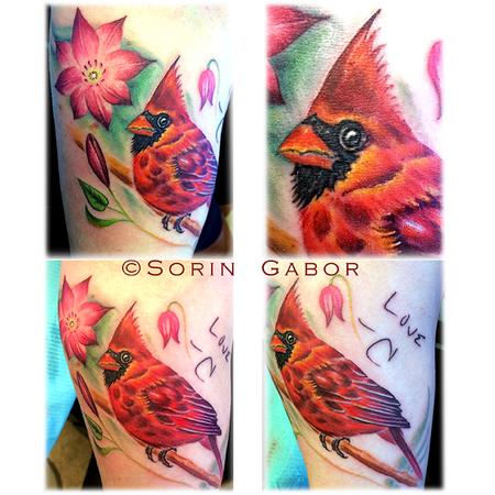 Sorin Gabor - Realistic color cardinal memorial tattoo on forearm